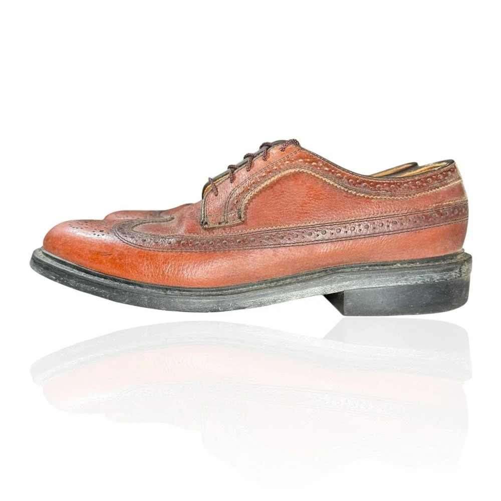 Vintage Dexter 8.5 C Wingtip Oxford Dress Shoes Cognac Brown Leather Made In USA